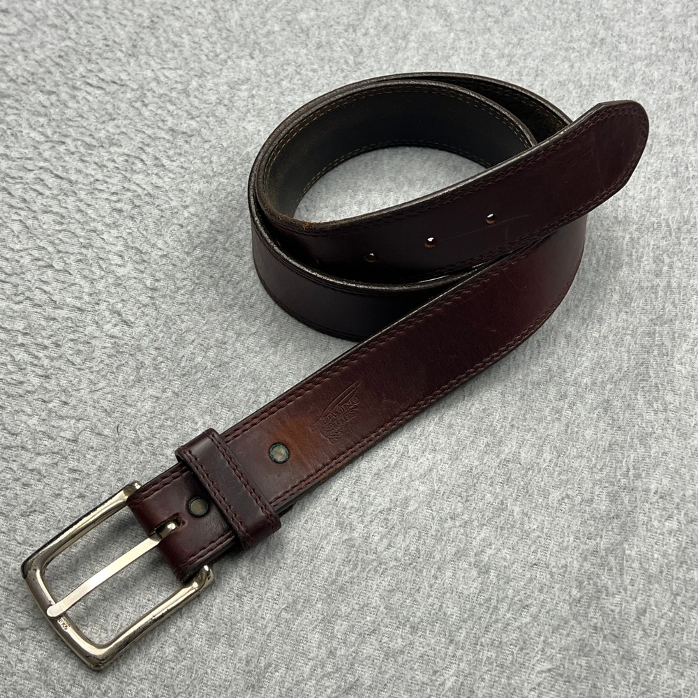 Red Wing Shoes Belt Mens 36 Brown Leather Brass Buckle Stitch USA Made Heritage